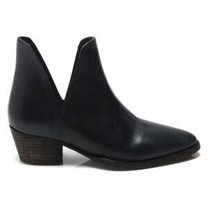 Free People Charm Double V Ankle Bootie Black Boot Almond toe Pull On 36 5.5